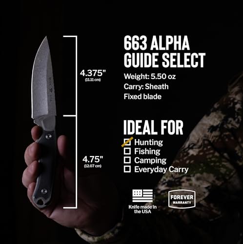Alpha Hunting Knife with Sheath - 4.38-inch Blade, Gray, Full Tang, Outdoor