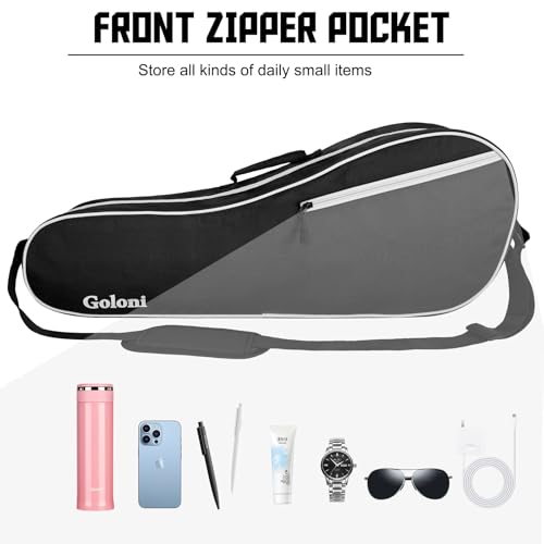 Goloni Tennis Bag for 3-4 Rackets - Water-Resistant Padded Tennis Racket Bag - Black