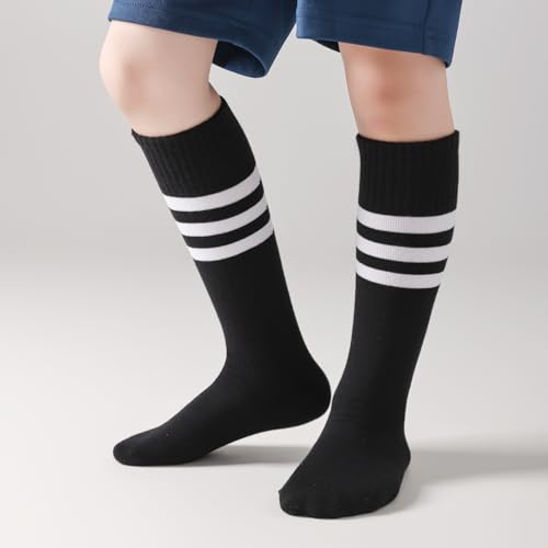 Kids Knee High Soccer Socks - Striped Team Tube Socks for Toddlers 3-10 Years