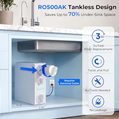 iSpring RO500AK Alkaline Reverse Osmosis Water System with Brushed Nickel Faucet - 500 GPD, NSF Certified