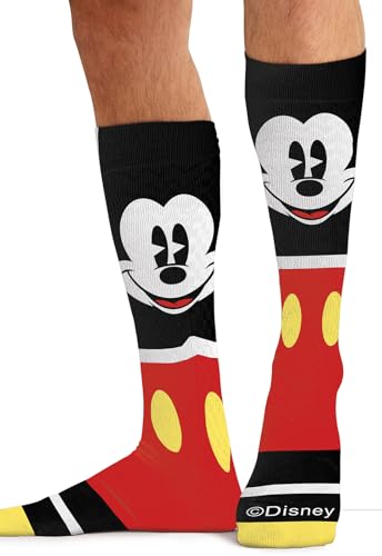 Men's Compression Knee-High Socks 10-15 mmHg with Happy Go Mickey Pattern - One Size