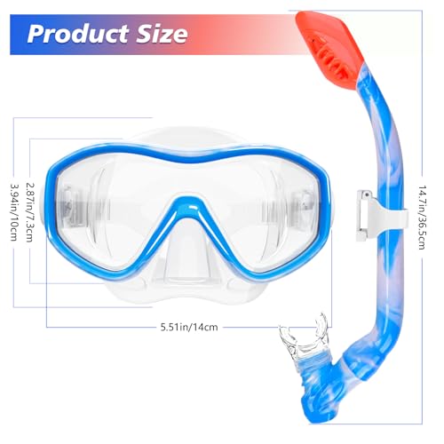 Kids Snorkel Mask and Dry Top Snorkel Set with Fins - Blue + Blue, One Size