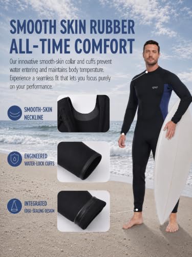SANYIYIBA 3/2mm Neoprene Wetsuit for Men Navy Blue Large Full Body Scuba Suit
