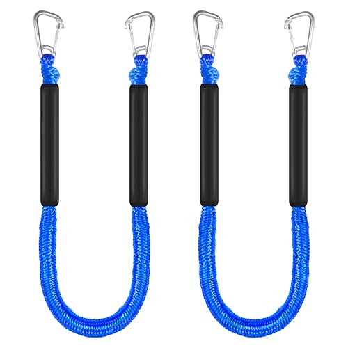 Heavy Duty Floating Dock Lines with Double Hooks - 4FT Marine Bungee Rope for Boats, Pontoon & Jet Ski