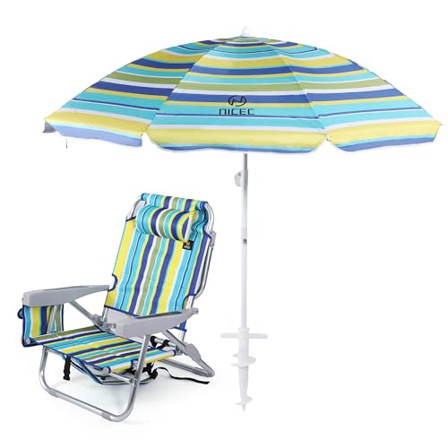 Nice C Stripe Beach Backpack Chair with Umbrella - Blue & Yellow