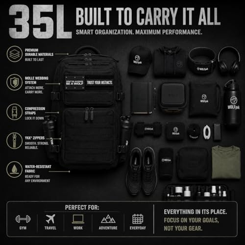 WOLFpak 35L Athletic Gym Backpack - Waterproof Oxford, Laptop, Alpha Black