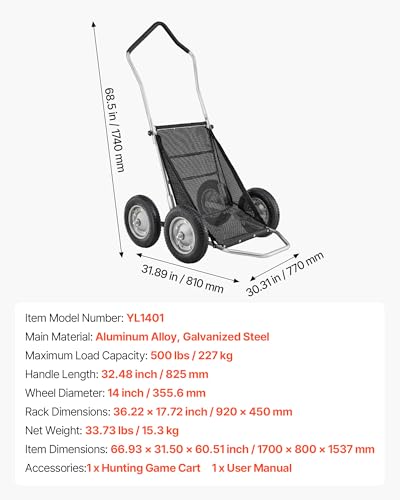 VEVOR 500lbs Heavy-Duty Aluminum Game Cart with 4-Wheel All-Terrain Folding Design