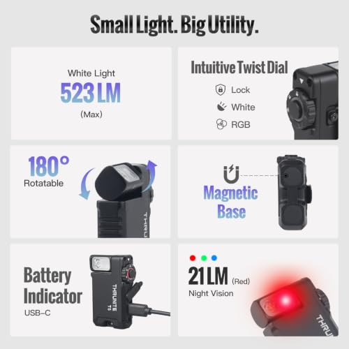 ThruNite T5 Mini EDC Flashlight - Black CW Rechargeable Pocket Light with Magnetic Clip