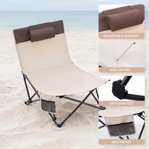 Oversized Beach Reclining Chair with Adjustable Backrest - 2 Pack Beige & Coffee