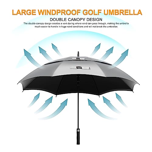 Silver 68-Inch UPF50+ Sun Umbrella UV Protection Windproof Golf Canopy