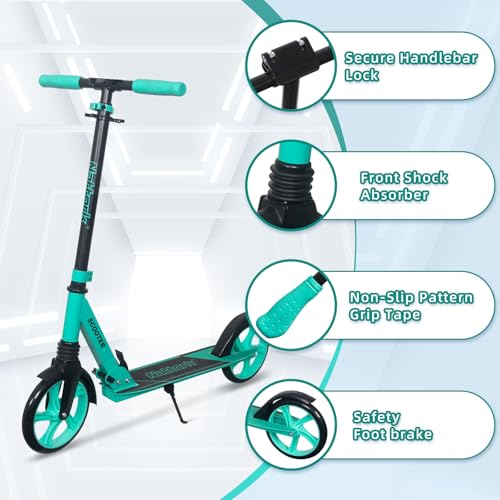 Teal Kick Scooter for Kids Adults 6+ Years, 220lb Capacity, Adjustable Handlebar