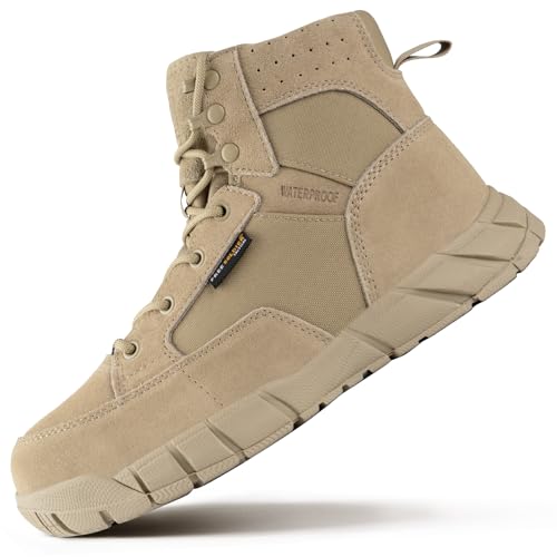 Men's Waterproof Work & Hiking Boots Tan 10.5 - Durable Tactical Suede Leather