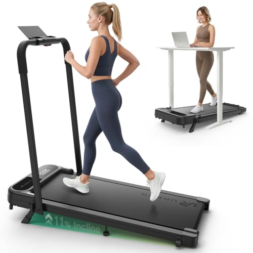 UREVO Smart Incline Treadmill Walking Pad - Green, AI App Controlled, 11% Incline, Portable Compact Fitness Equipment