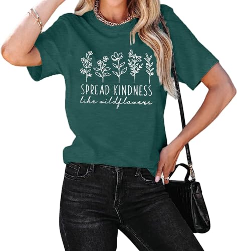 Kindness Shirts for Women Summer Green Medium - Positive Message Graphic Tee