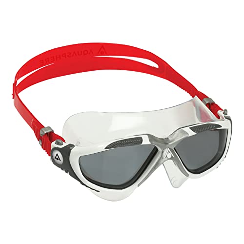 Swim Goggles Adult Unisex Vista Smoke Lens White/Red Frame Anti-Fog & Scratch-Resistant