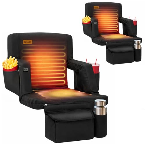 20.5 Inch Heated Stadium Seats 2 Pack with Back Support & Dual-Zone Heat - Portable Bleacher Chairs