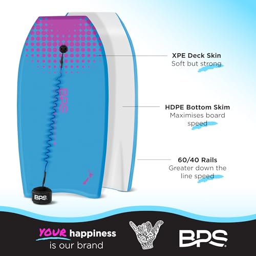 Blue/Purple 37-Inch Bodyboard with Coiled Leash - Lightweight & Durable for All Waves