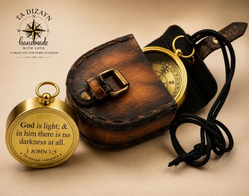 God Is Light Bible Verse Compass - Inspirational Brass Navigation Gift for Men Women Boys Girls Variation of God Is Light-1 John 1:5