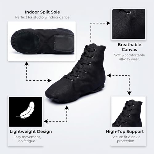 Women's Jazz Dance Boots Lace Up High Top Character Shoes - Black Suede, 10