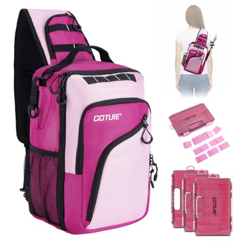 Goture Pink Crossbody Tackle Bag with 3x 3600 Trays & 1680D Durable Fabric