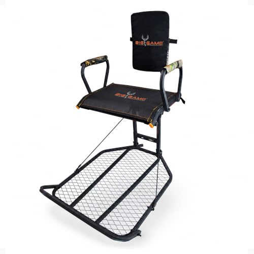GSM Outdoors Big Game Hang-On Treestand - Lightweight Steel Hunting Platform with Flip-Back Seat