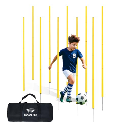 SEAOTTER Soccer Agility Training Poles Set - 10 Pack, Adjustable & Detachable for Football & Rugby Drills