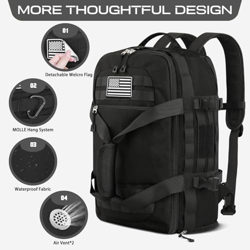 Black Extra Large Tactical Duffle Bag with Shoe Compartment & Multiple Pockets