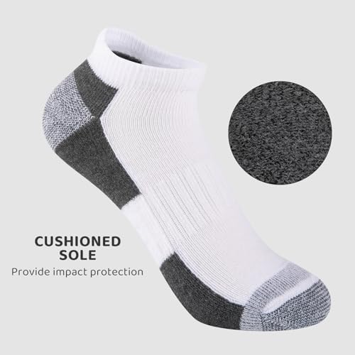 White 12 Pairs Boys Ankle Cushioned Athletic Socks - Breathable Low Cut Sports Socks for Kids 4-6, 6-8, 8-10, 10-12 Years Old
