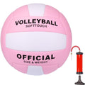 Size 5 Volleyball with Air Pump - White & Pink PVC Indoor Outdoor Training Ball