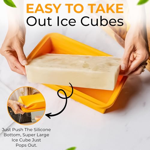 (2 Pack) Large Silicone Freezer Food Containers - 6 Cup Yellow, Reusable BPA-Free Ice Trays with Lids & Measurement Lines