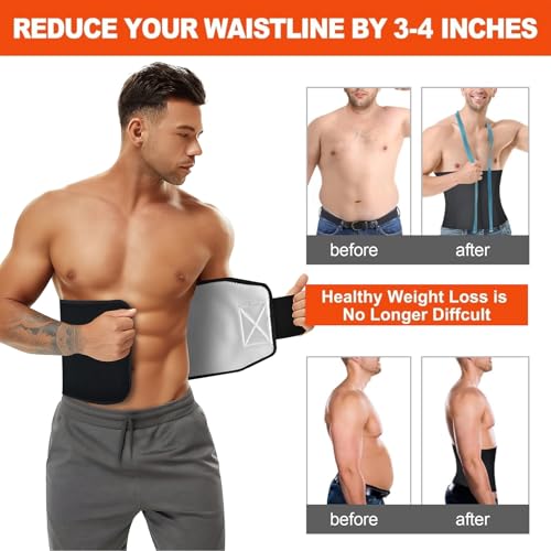 Men's Waist Trainer with Pocket - Silver Medium for Belly Fat & Sweat