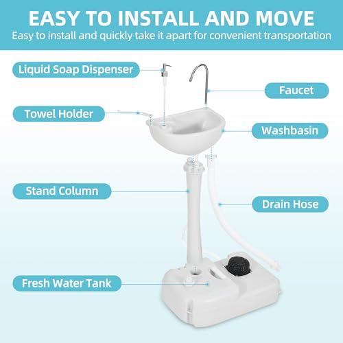 YITAMOTOR 17L Portable Sink with Towel Holder, Soap Dispenser & Foot Pump for Camping, Worksites, Travel