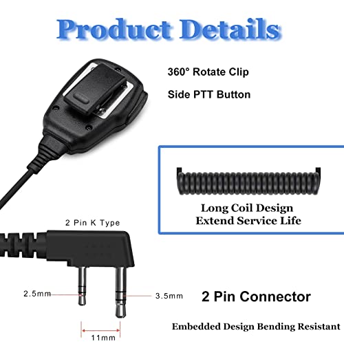 2 Pin K Type Shoulder Speaker Microphone 6 Pack for Radio Communication
