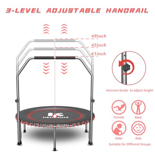 K KENSONE 40/48 Inch Foldable Bungee Rebounder Trampoline for Adults with Adjustable Handlebar