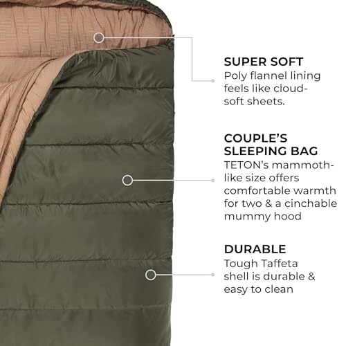 Green Mammoth Queen Size Double Sleeping Bag - Warm Camping Comfort 0°F