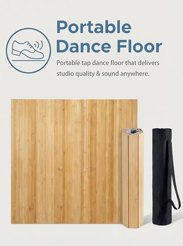 Portable Bamboo Dance Floor Mat 48x39in with Storage Bag, Reversible Non-Slip Practice Surface