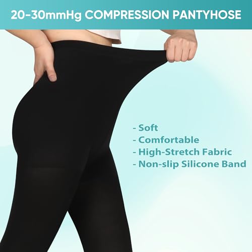 XXL Black Compression Pantyhose Stockings for Women Men 20-30 mmHg Support Tights