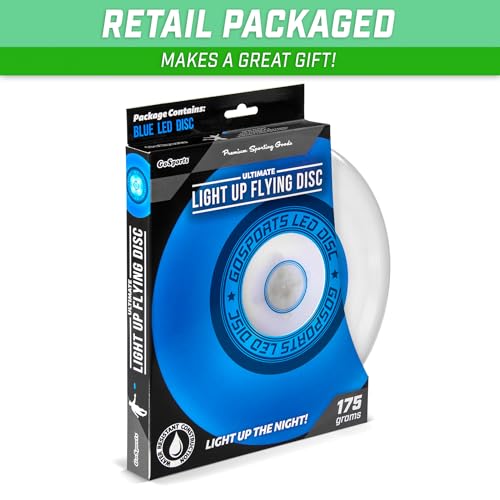 GoSports Light Up Flying Disc - 10.5 Inch Blue LED Disc - 175g Night Game