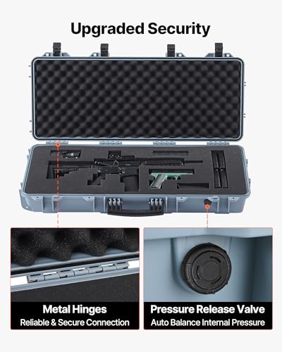 36 Inch VEVOR Waterproof Hard Rifle Case with Wheels, 4-Layer Foam, Lockable, Grey