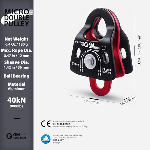 GM Climbing 40kN Micro Double Pulley Pack of 2 - Prusik Minding, Rescue & Rigging Equipment