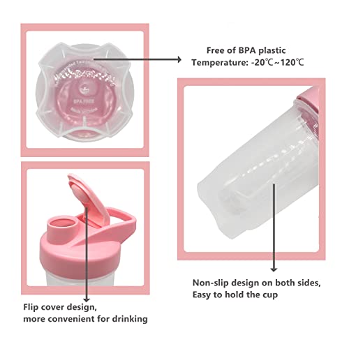 GAISHION White Pink Shaker Bottle Set 10oz Protein Shaker Cups with Whisk Balls
