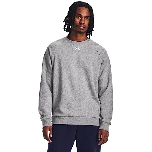 Under Armour Men's Rival Fleece Crew - Large / Castlerock Light Heather / White