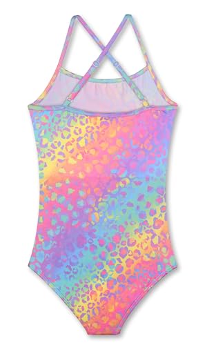 Kids' Rainbow Leopard Swimsuit - Quick Dry Cross-Back Bathing Suit for Girls 2-13 Years - Sparkle Pattern