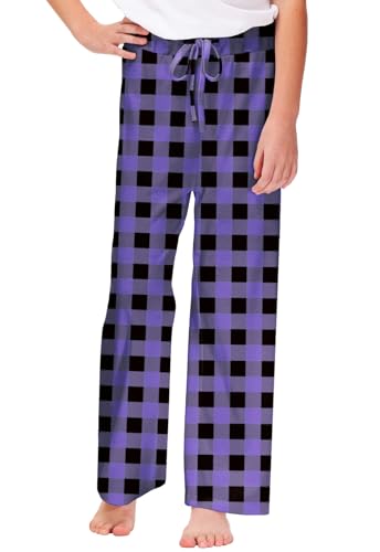Remimi Girl Boy Plaid Pants with Drawstring - Purple Black, 7-8 Years