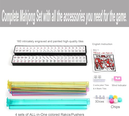 American Mahjong Game Set with 166 Tiles and Red Quilted Carrying Bag - Pinky Red Variation