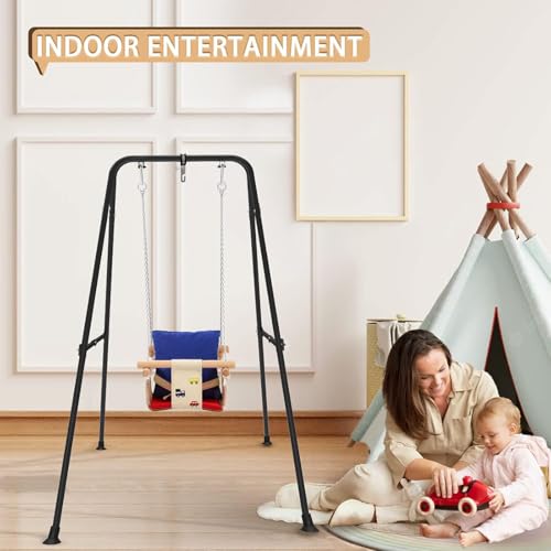 Kids Swing Stand A-Frame Foldable Metal Frame Black - Safe, Stable Play