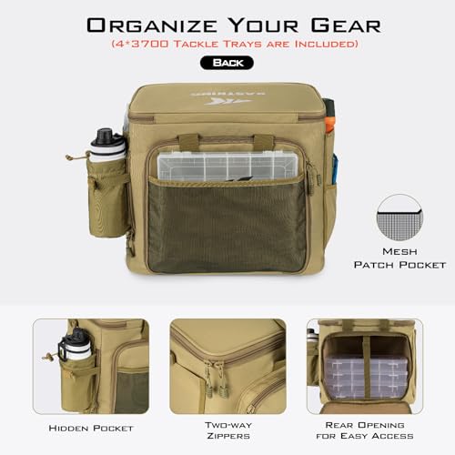 KastKing Karryall Saltwater & Freshwater Tackle Bag with Box - Large Khaki, 4x3700 Trays