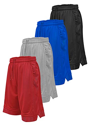 X-Large Mens Basketball Shorts with Pockets - Black, Red, Silver & Royal 4 Pack