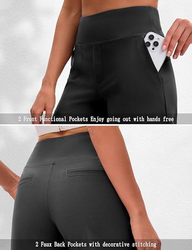 Women's Bermuda Shorts 7 Inch Inseam Athletic Long Shorts with Pockets - Black, Large