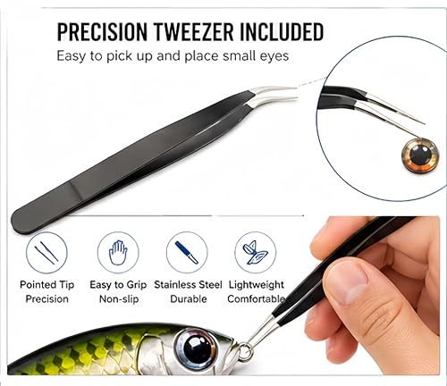 Complete Lure Eyes Kit 876Pcs - 3D/4D/5D Dome Eyes with Tweezer for Fly Tying & DIY Bait Making